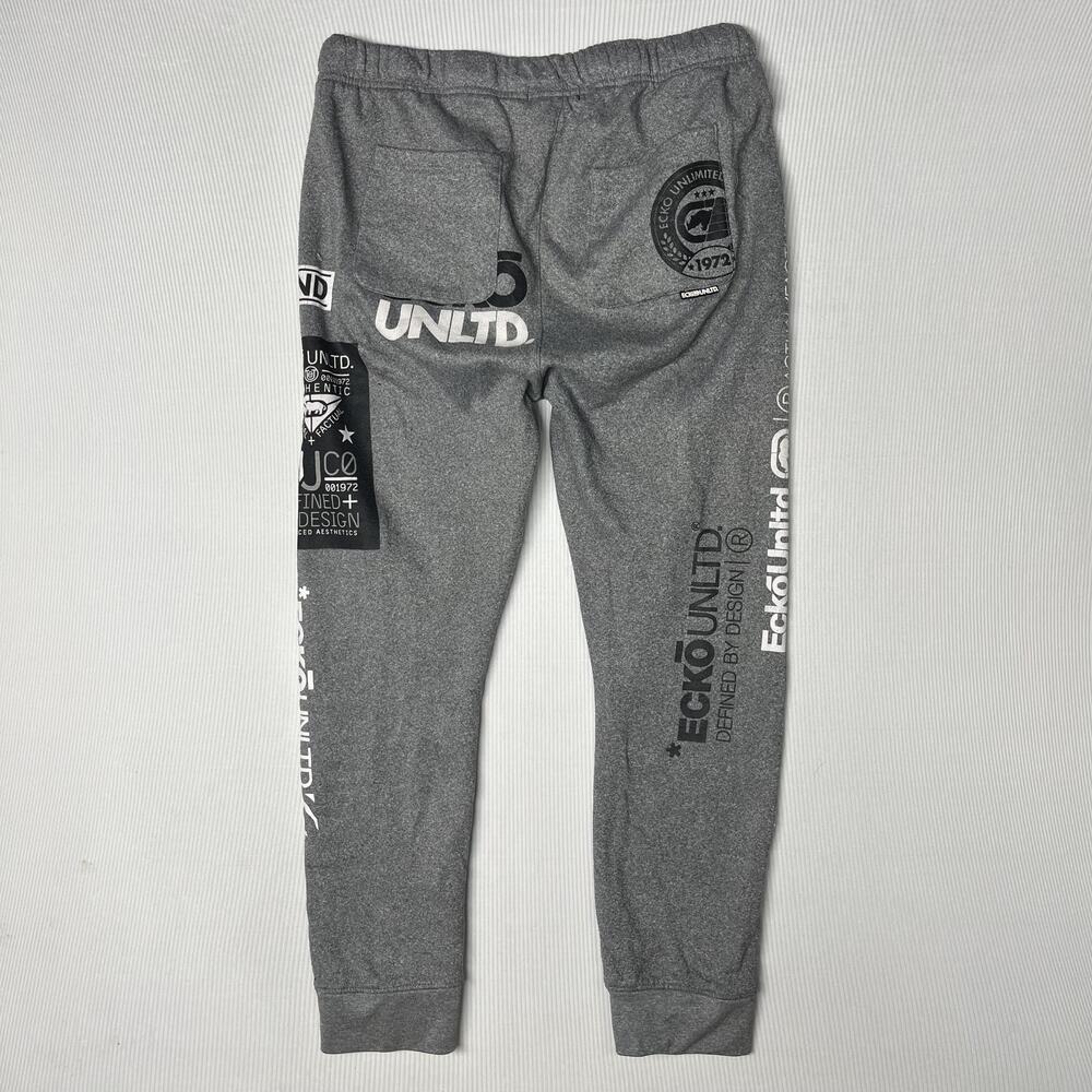 Ecko Unltd Pants Mens Large Gray Fleece Sweatpants Joggers Graphic Rhino Brand